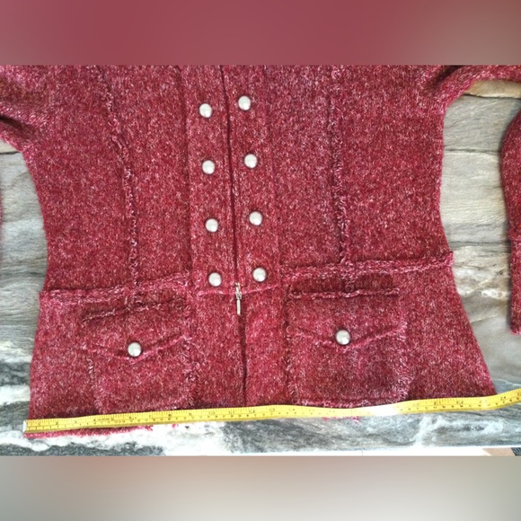 Marie Claire XL Acrylic Wool Blend Boucle Zip Up Cardigan Sweater Jacket Red - Picture 14 of 16